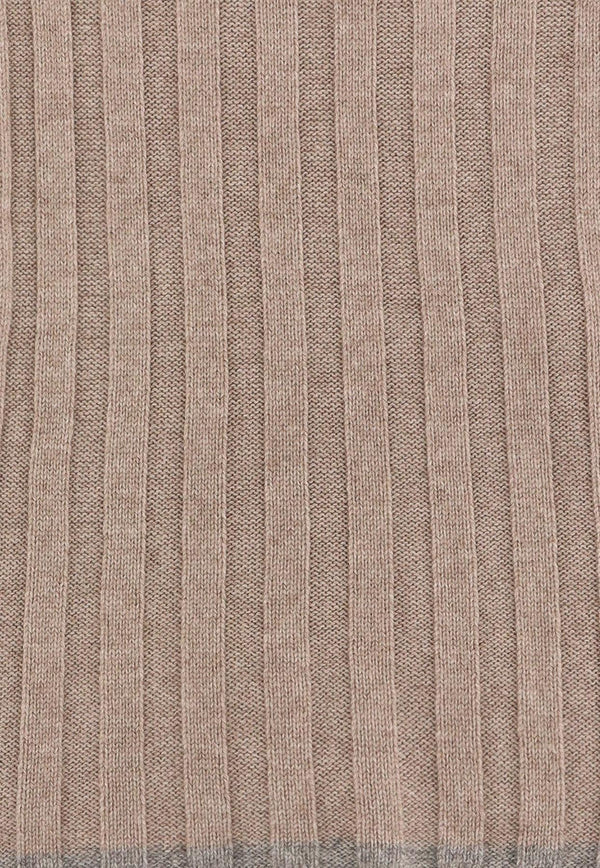 Brunello Cucinelli Ribbed Cashmere Scarf Beige M2240819CYN11_CORTECCIA GRIGIO CHIARO_30005087
