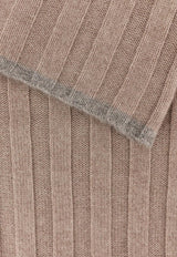 Brunello Cucinelli Ribbed Cashmere Scarf Beige M2240819CYN11_CORTECCIA GRIGIO CHIARO_30005087