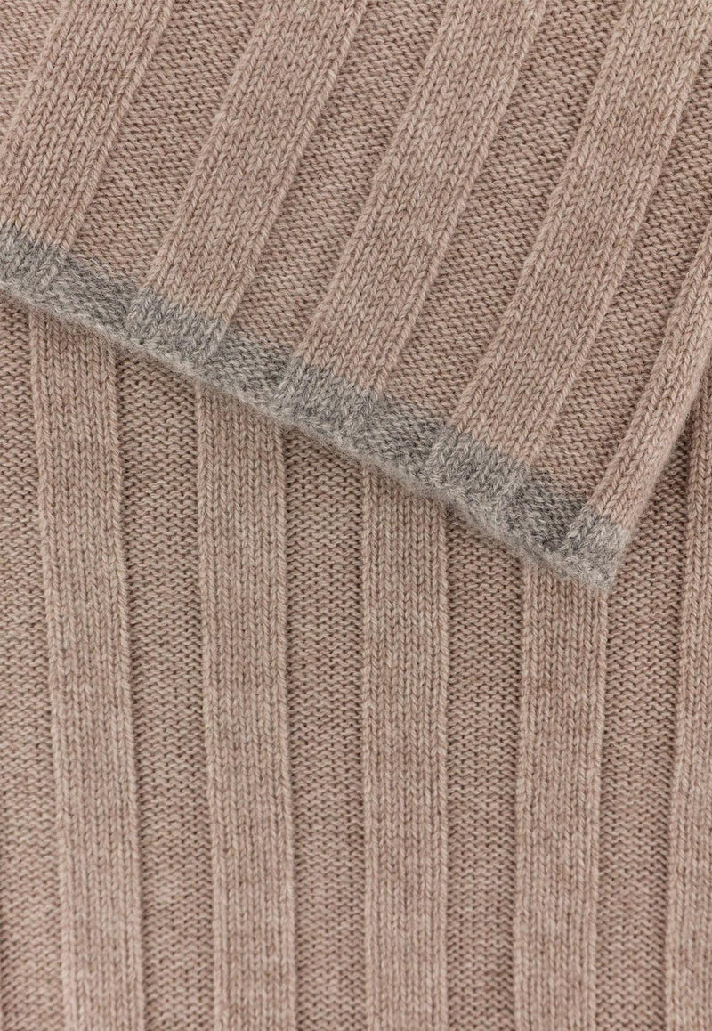 Brunello Cucinelli Ribbed Cashmere Scarf Beige M2240819CYN11_CORTECCIA GRIGIO CHIARO_30005087