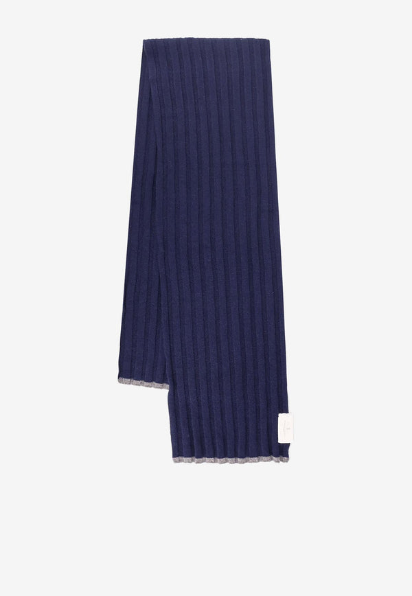 Brunello Cucinelli Ribbed Cashmere Scarf Navy M2240819CA058_DEEP BLUE_30005186