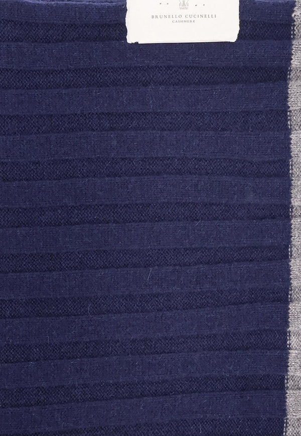 Brunello Cucinelli Ribbed Cashmere Scarf Navy M2240819CA058_DEEP BLUE_30005186