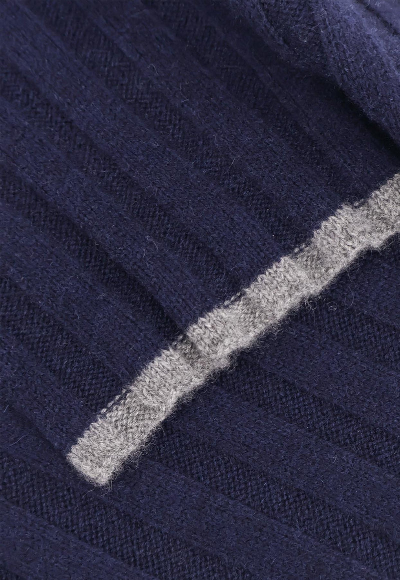 Brunello Cucinelli Ribbed Cashmere Scarf Navy M2240819CA058_DEEP BLUE_30005186