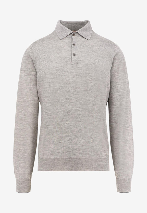 Brunello Cucinelli Long-Sleeved Cashmere Polo T-shirt Gray M2300295C073D_GRIGIO CHIARO PIOMBO_30005249