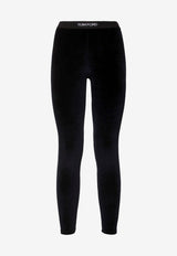 Tom Ford Logo-Waistband Velvet Leggings Blue PAJ121JEX065HB593_Blue_29848695
