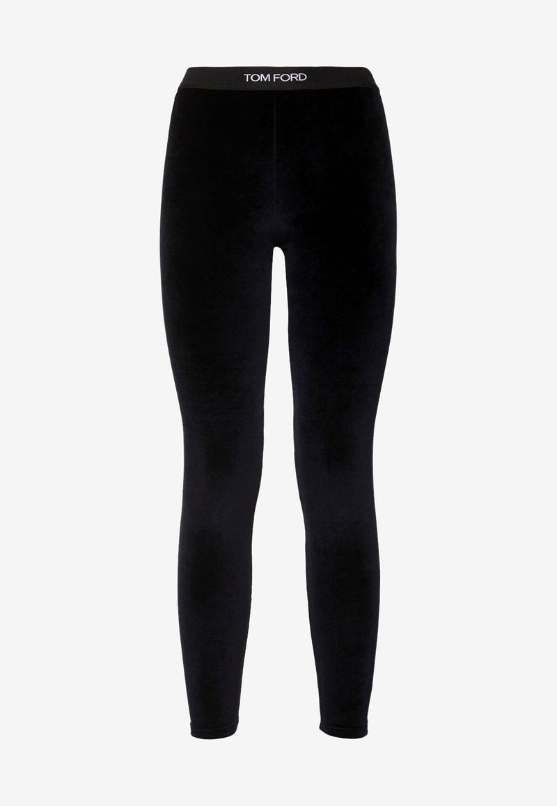 Tom Ford Logo-Waistband Velvet Leggings Blue PAJ121JEX065HB593_Blue_29848695