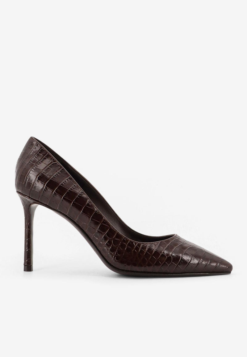 Jimmy Choo Romy 85 Croc-Embossed Leather Pumps Brown ROMY85CCLCHOCOLATE_Brown_29839580