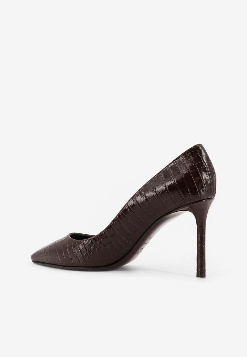 Jimmy Choo Romy 85 Croc-Embossed Leather Pumps Brown ROMY85CCLCHOCOLATE_Brown_29839580