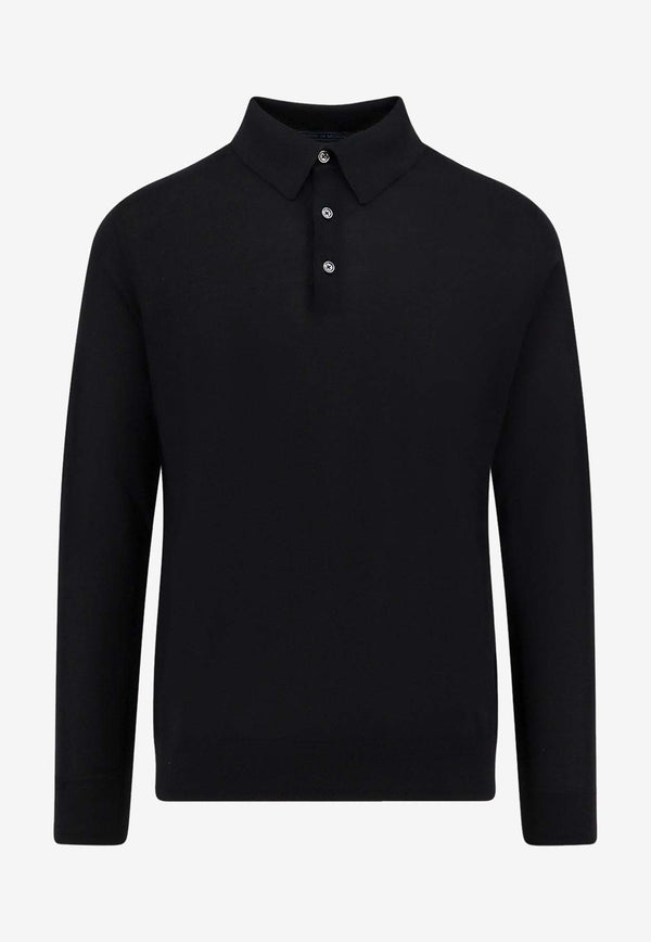 Kiton Ciro Paone Wool Long-Sleeved Polo T-shirt Black UMK0864K5006NERO_Black_29843665