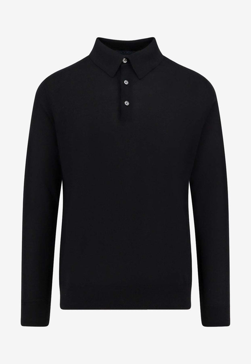 Kiton Ciro Paone Wool Long-Sleeved Polo T-shirt Black UMK0864K5006NERO_Black_29843665