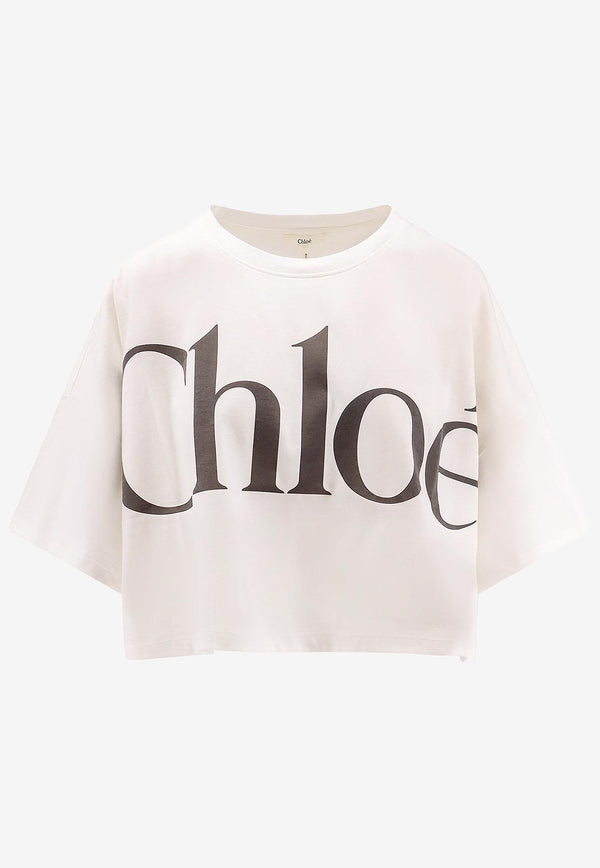 Chloé Maxi Logo Cropped T-shirt White CH24AJH09183101_White_29840172