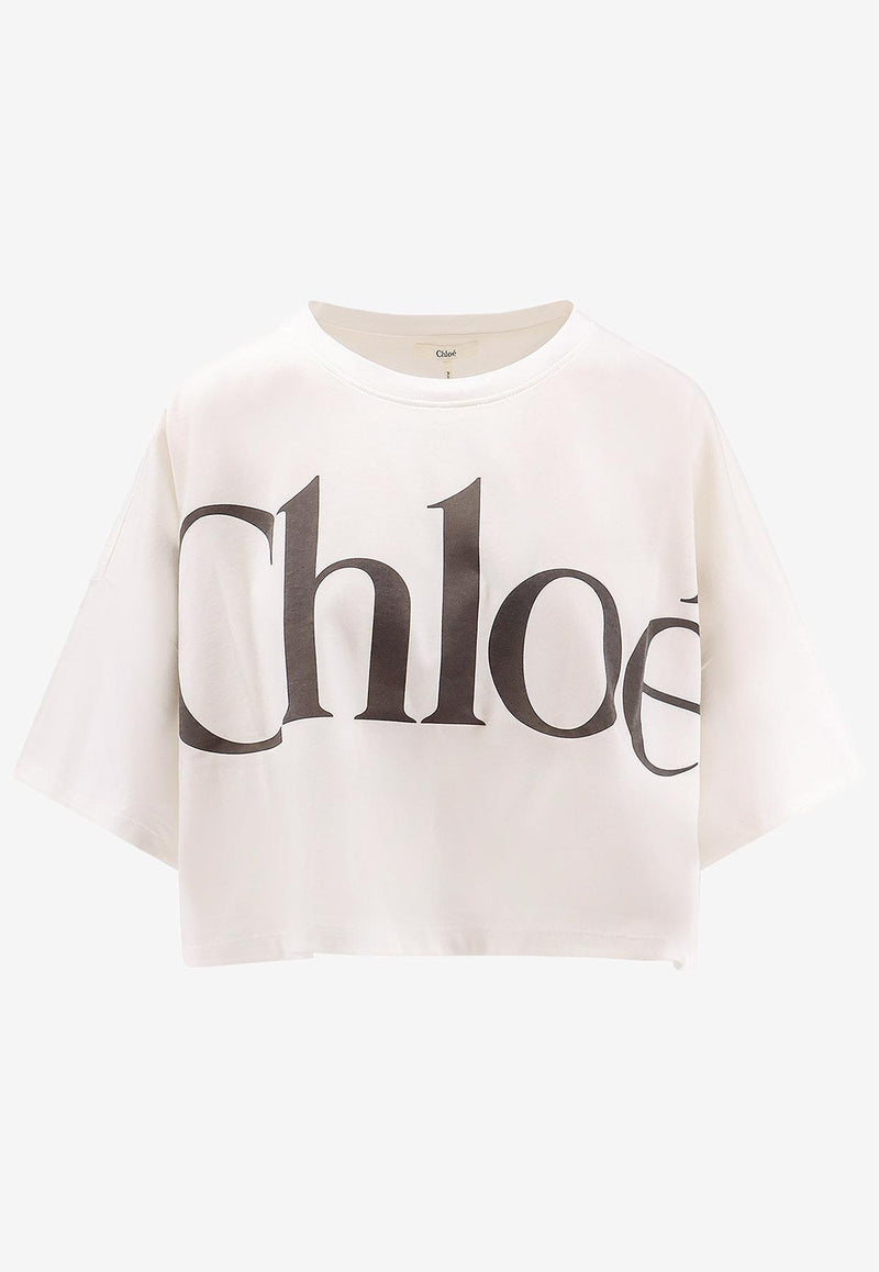 Chloé Maxi Logo Cropped T-shirt White CH24AJH09183101_White_29840172