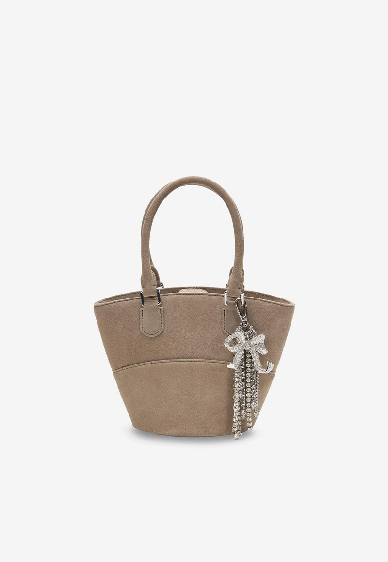 Self-Portrait Suede Shoulder Bag with Charms Taupe PF25314BGRGREY_Grey_29841135