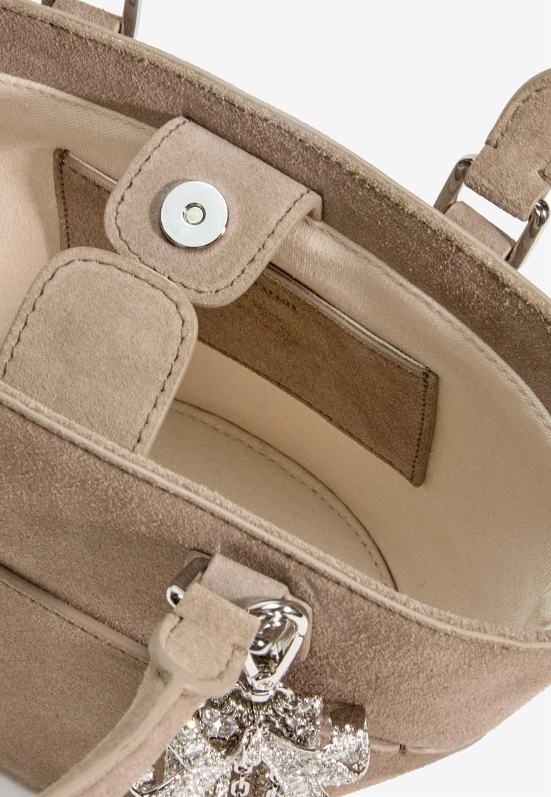Self-Portrait Suede Shoulder Bag with Charms Taupe PF25314BGRGREY_Grey_29841135