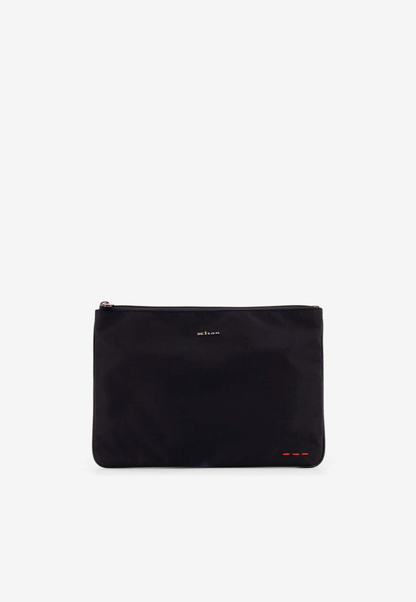 Kiton Ciro Paone Logo Lettering Leather Clutch Black UBA0059N0127001NERO_Black_29843657