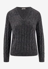 Brunello Cucinelli Cable Knit V-neck Sweater Gray MPG731302PC3595_Grey_29845204