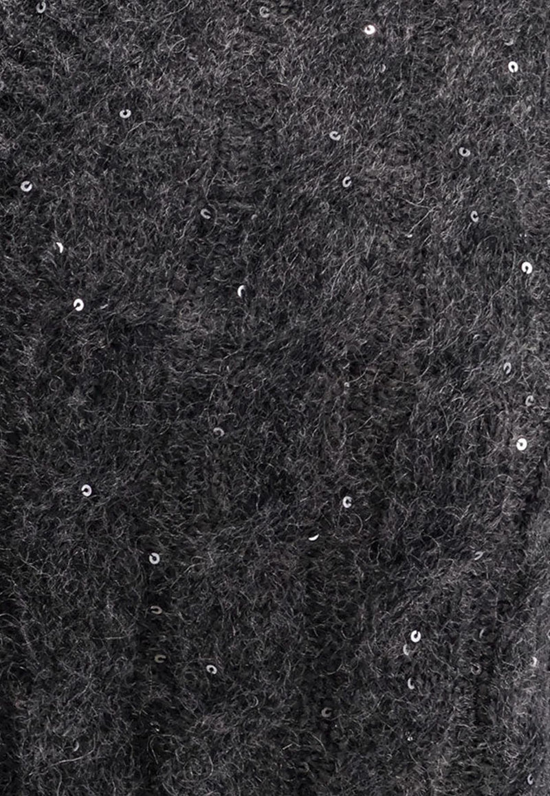 Brunello Cucinelli Cable Knit V-neck Sweater Gray MPG731302PC3595_Grey_29845204