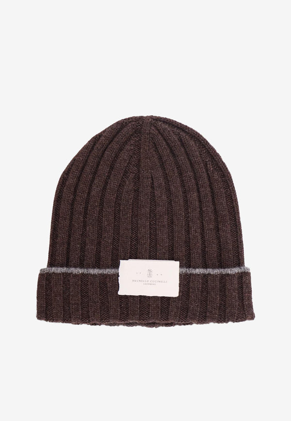 Brunello Cucinelli Logo Patch Ribbed Beanie Brown M2240900CP000_MORO GRIGIO SCURO_30005358