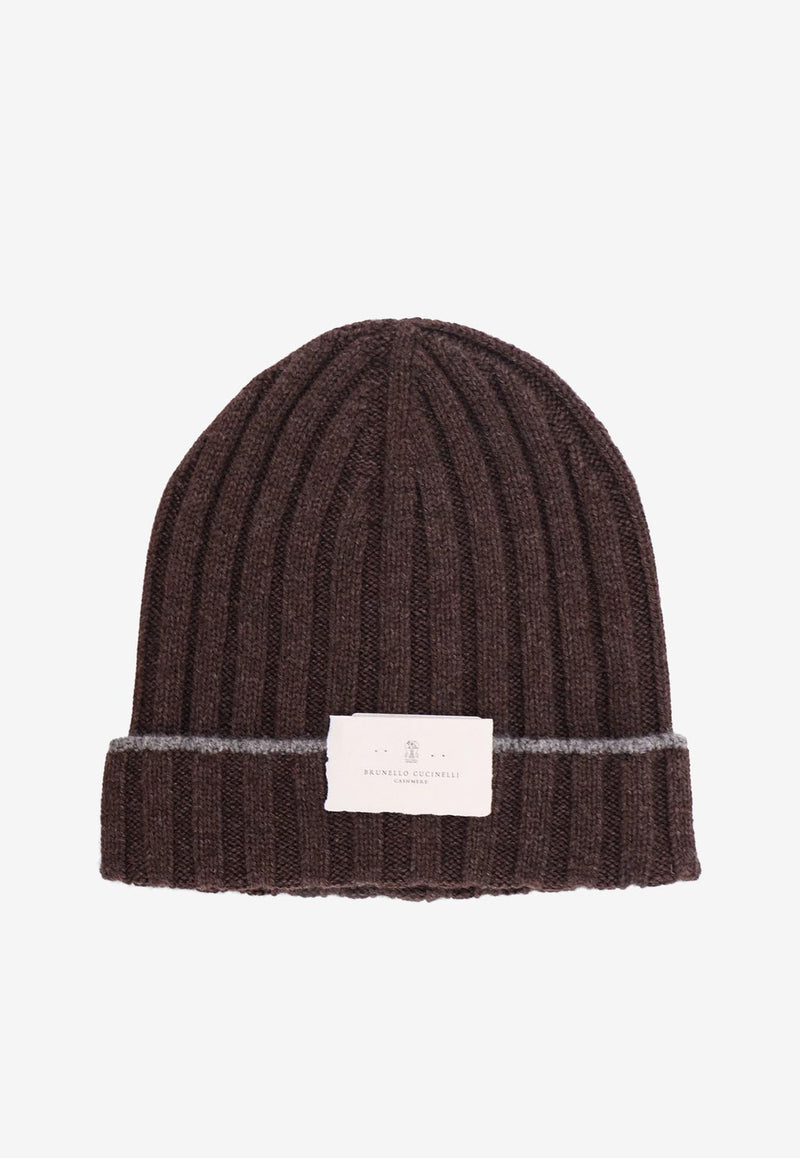 Brunello Cucinelli Logo Patch Ribbed Beanie Brown M2240900CP000_MORO GRIGIO SCURO_30005358