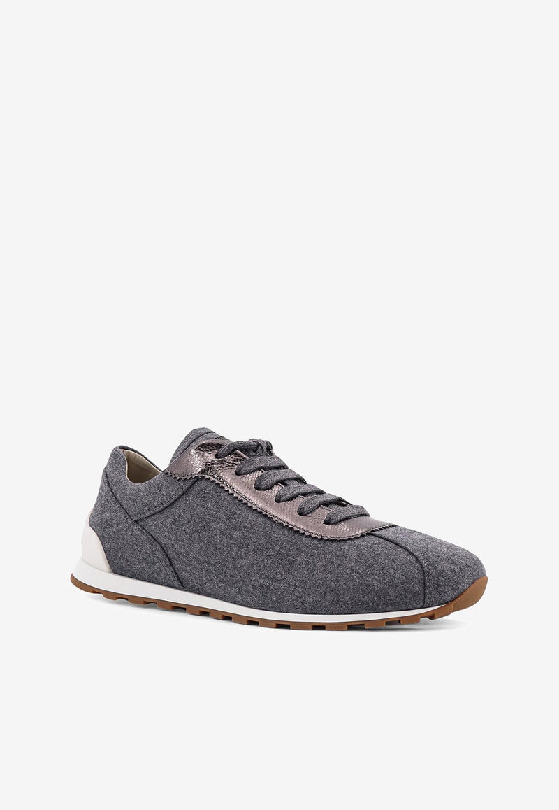 Brunello Cucinelli Wool Flannel Lace-Up Sneakers Gray MZ26G3031C003_MID GREY_29842020