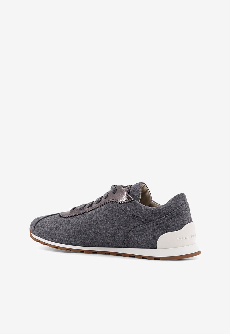 Brunello Cucinelli Wool Flannel Lace-Up Sneakers Gray MZ26G3031C003_MID GREY_29842020