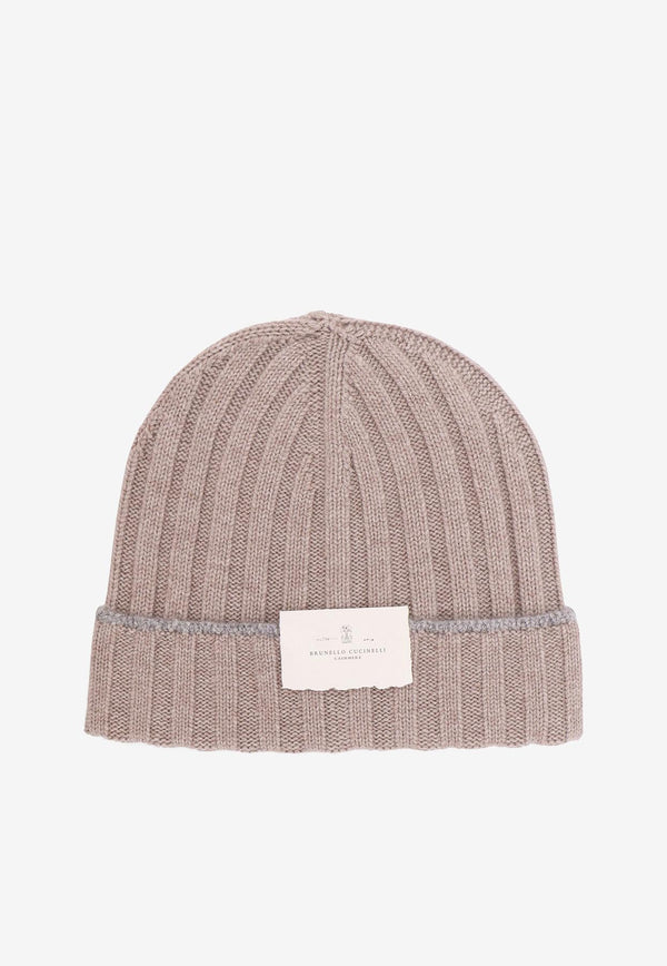 Brunello Cucinelli Logo Patch Ribbed Beanie Beige M2240900CYN11_CORTECCIA GRIGIO CHIARO_30005285