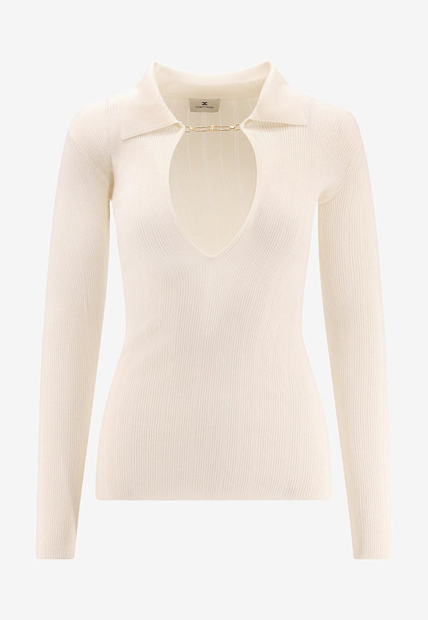 Elisabetta Franchi Silk-Blend V-neck Sweater Cream MK09B56E2DZ9_Milk_29839845