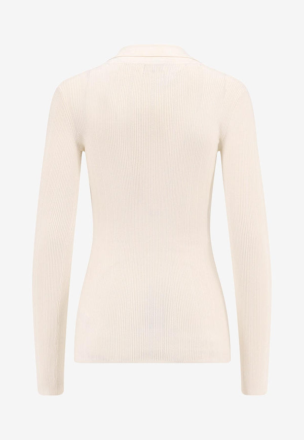 Elisabetta Franchi Silk-Blend V-neck Sweater Cream MK09B56E2DZ9_Milk_29839845