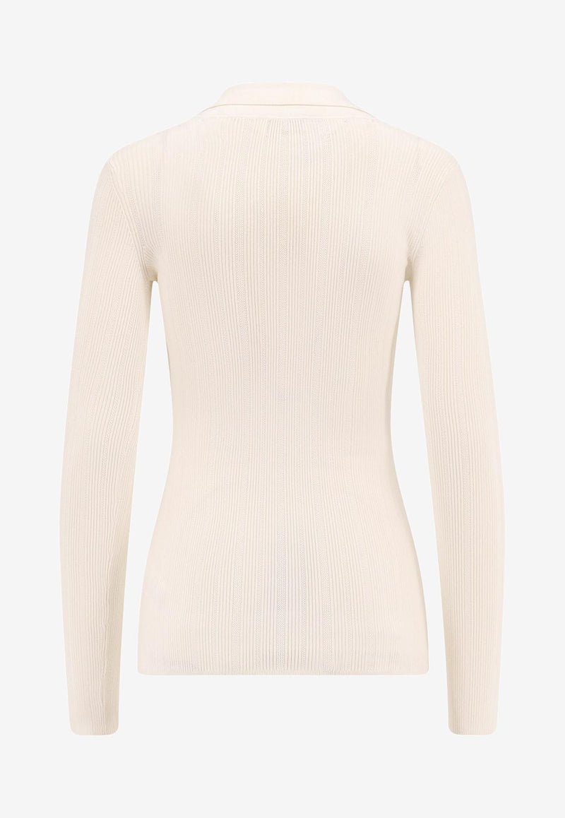 Elisabetta Franchi Silk-Blend V-neck Sweater Cream MK09B56E2DZ9_Milk_29839845