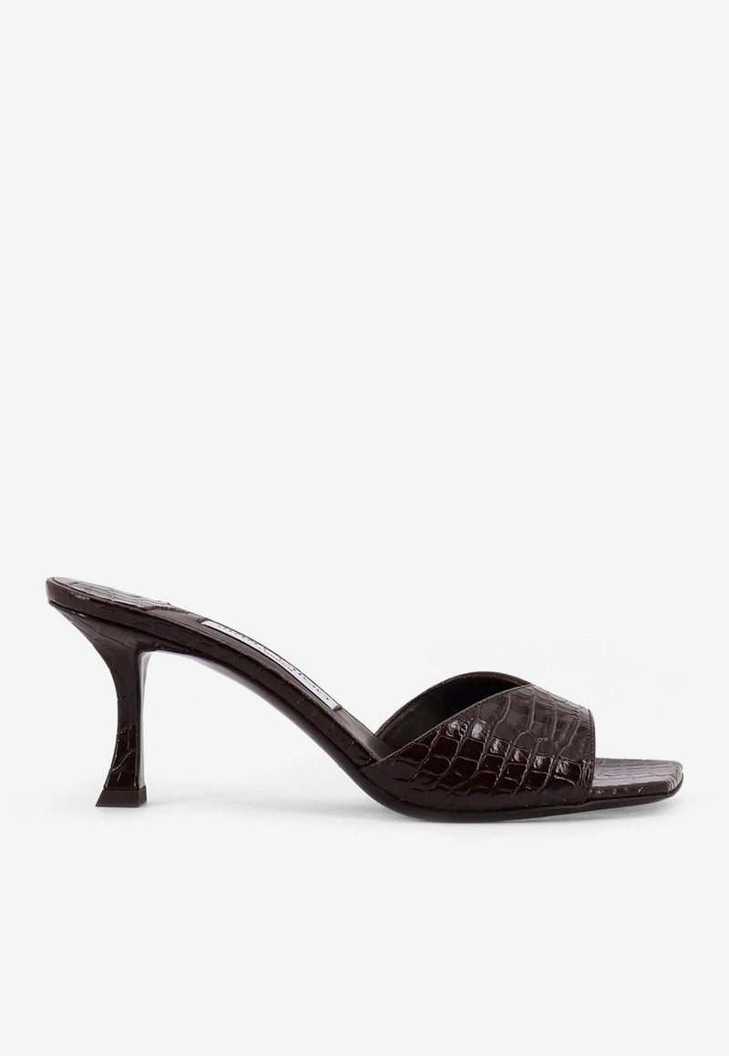 Jimmy Choo Skye 70 Croc-Embossed Leather Mules Brown SKYE70CCLCHOCOLATE_Brown_29840469