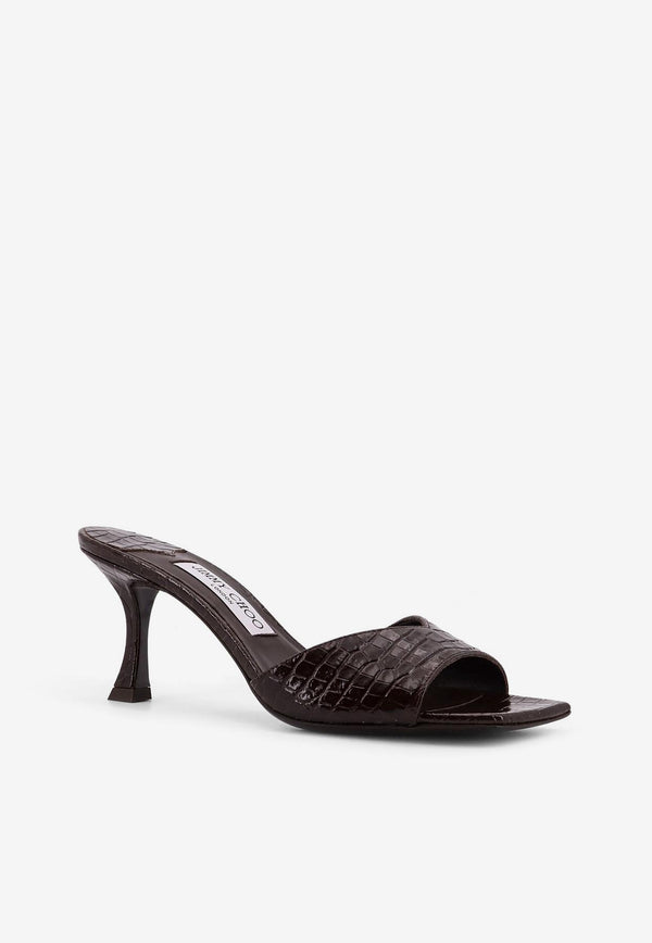 Jimmy Choo Skye 70 Croc-Embossed Leather Mules Brown SKYE70CCLCHOCOLATE_Brown_29840469