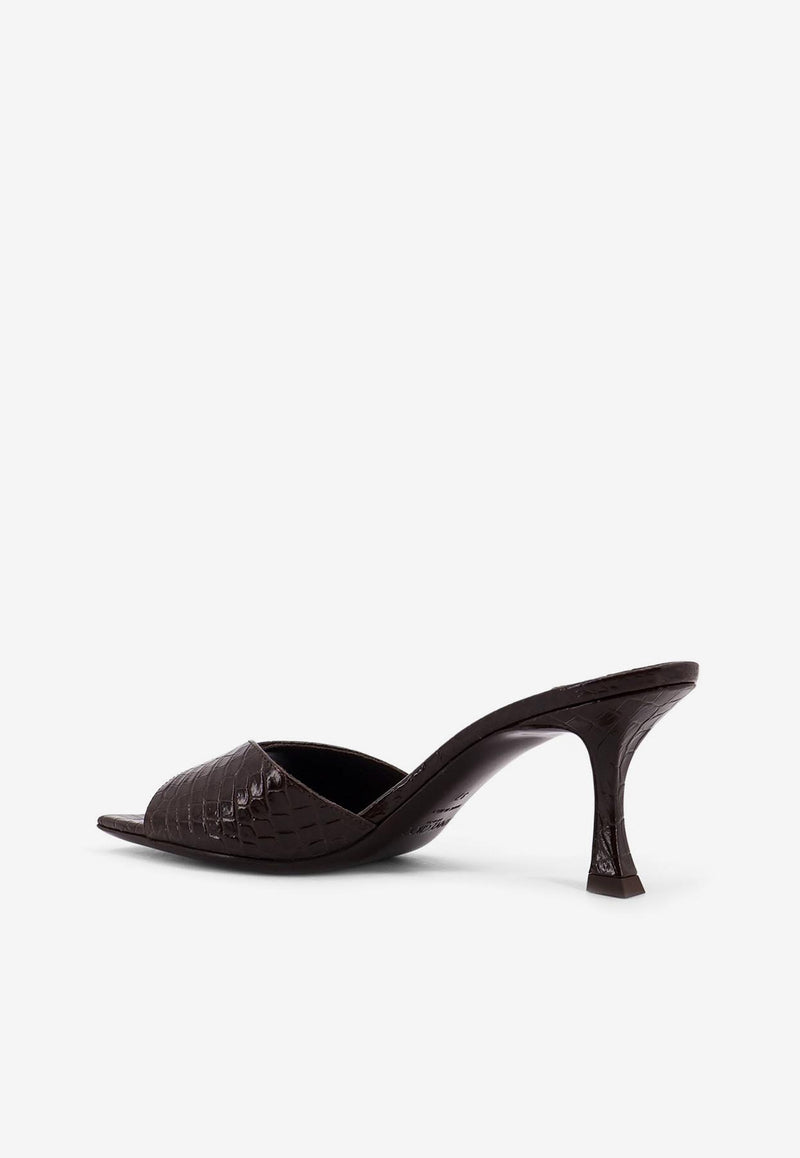 Jimmy Choo Skye 70 Croc-Embossed Leather Mules Brown SKYE70CCLCHOCOLATE_Brown_29840469