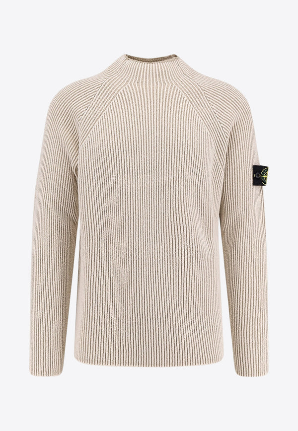 Stone Island Mock-Neck Ribbed Knit Sweater Cream K2S155100023S00L7V0093_White_29844317