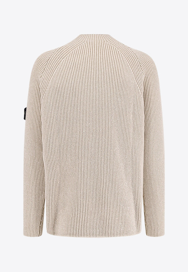 Stone Island Mock-Neck Ribbed Knit Sweater Cream K2S155100023S00L7V0093_White_29844317