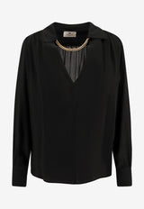 Elisabetta Franchi V-neck Chain-Embellished Blouse Black CA12356E2110_Nera_29844711