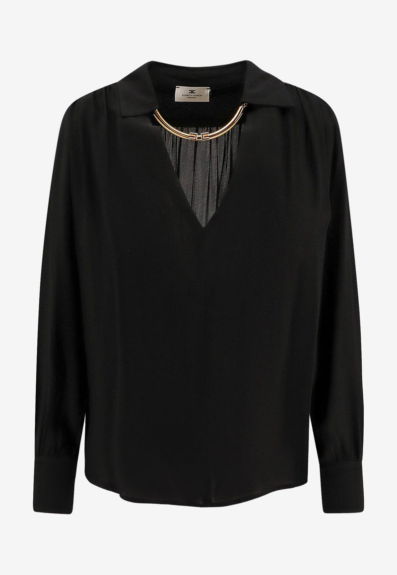 Elisabetta Franchi V-neck Chain-Embellished Blouse Black CA12356E2110_Nera_29844711