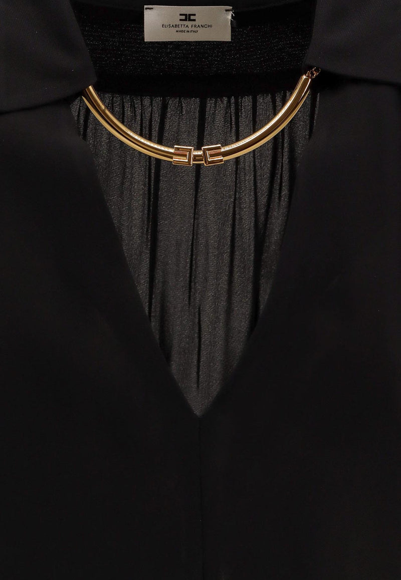Elisabetta Franchi V-neck Chain-Embellished Blouse Black CA12356E2110_Nera_29844711