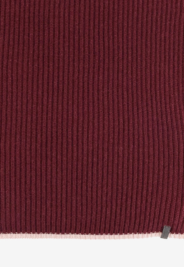 Brunello Cucinelli Cashmere Ribbed Scarf Maroon M12504989CGU01_AMARANTO+BEIGE_29842737