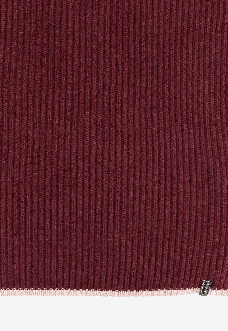 Brunello Cucinelli Cashmere Ribbed Scarf Maroon M12504989CGU01_AMARANTO+BEIGE_29842737