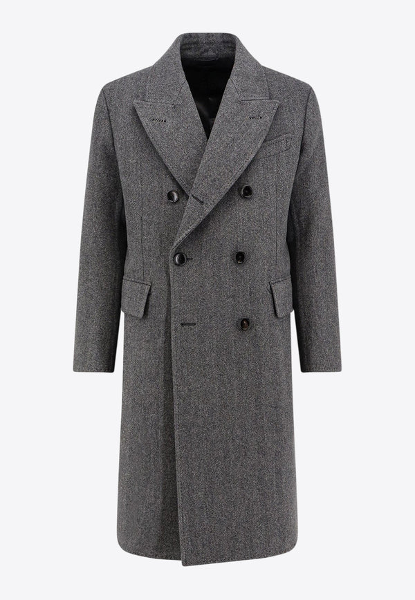 Tom Ford Herringbone Wool Double-Breasted Coat Gray OCL012FMW061ZDGBL_COMBO DARK GREY & BLACK_29840030