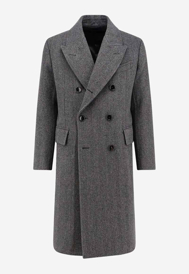 Tom Ford Herringbone Wool Double-Breasted Coat Gray OCL012FMW061ZDGBL_COMBO DARK GREY & BLACK_29840030