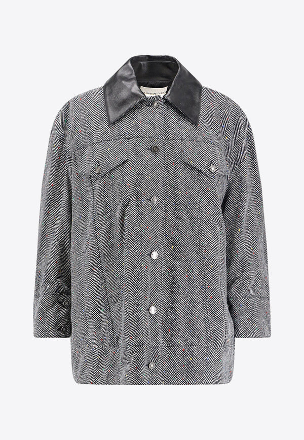 Givenchy Oversized Herringbone Cocoon Jacket Gray BW00TE168S004_Black_29848584