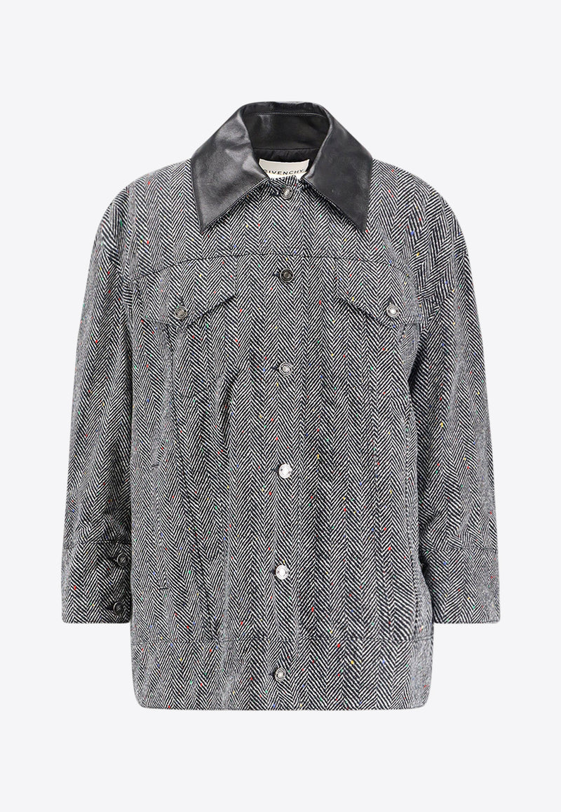 Givenchy Oversized Herringbone Cocoon Jacket Gray BW00TE168S004_Black_29848584