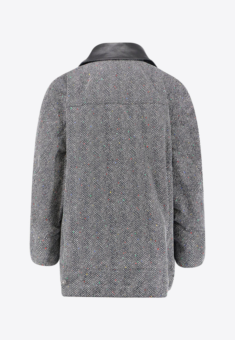 Givenchy Oversized Herringbone Cocoon Jacket Gray BW00TE168S004_Black_29848584