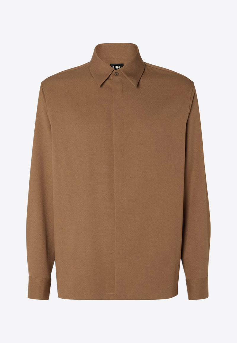 Fendi FF Embossed Wool Shirt Brown FS1329AU60F0QE1_Brown_29854220