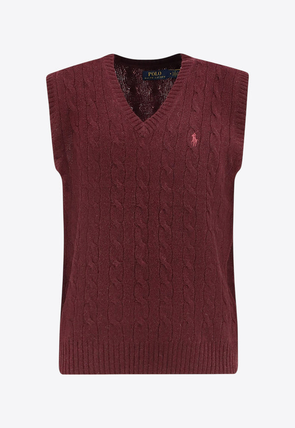 Polo Ralph Lauren Cable Knit Logo Sweater Vest Wine 710974166003_AGED WINE HEATHER_29842762