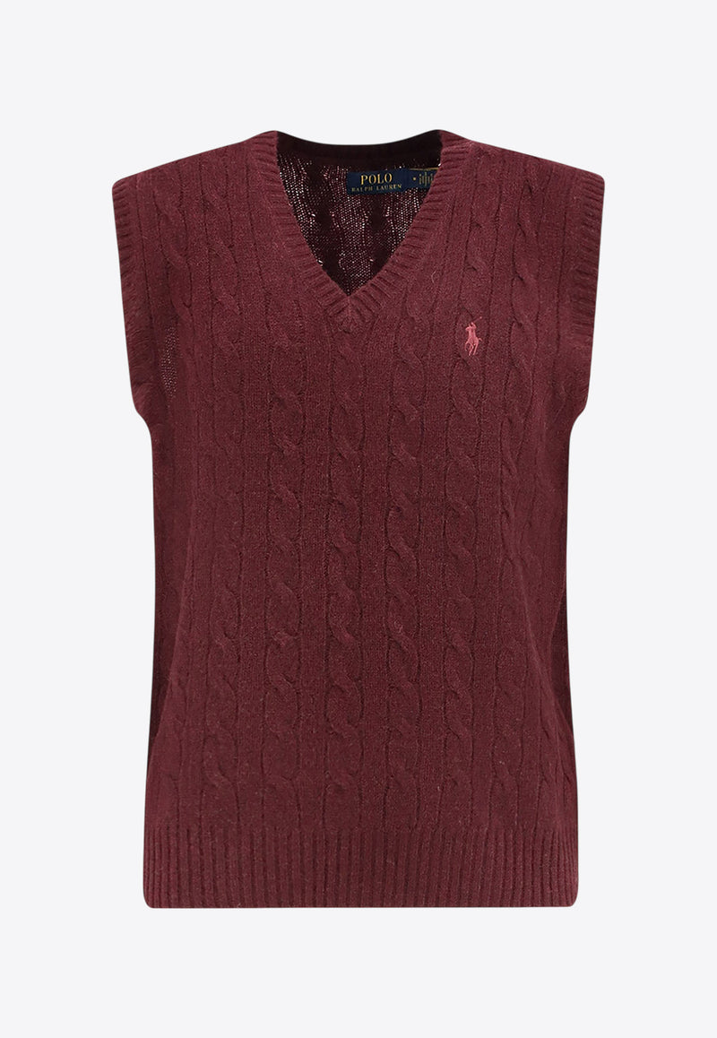 Polo Ralph Lauren Cable Knit Logo Sweater Vest Wine 710974166003_AGED WINE HEATHER_29842762