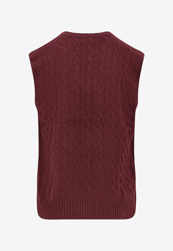 Polo Ralph Lauren Cable Knit Logo Sweater Vest Wine 710974166003_AGED WINE HEATHER_29842762