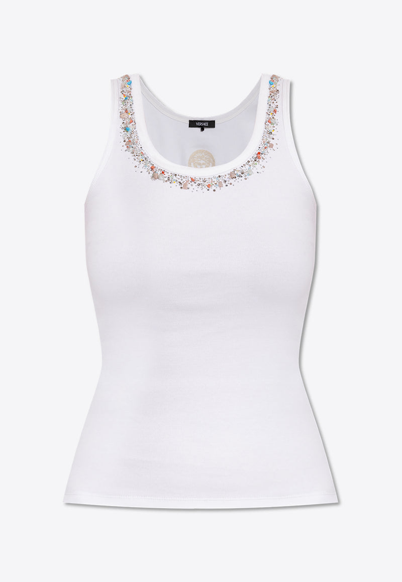 Versace Crystal-Embellished Ribbed Tank Top 1020898 1A15397 1W000