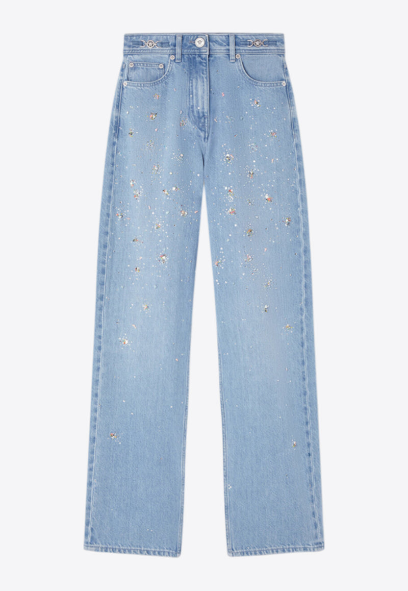Versace Embellished High-Rise Straight-Leg Jeans 1020935 1A15348 1D190