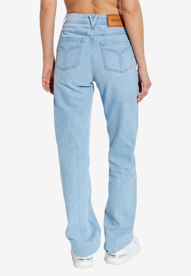 Versace Embellished High-Rise Straight-Leg Jeans 1020935 1A15348 1D190